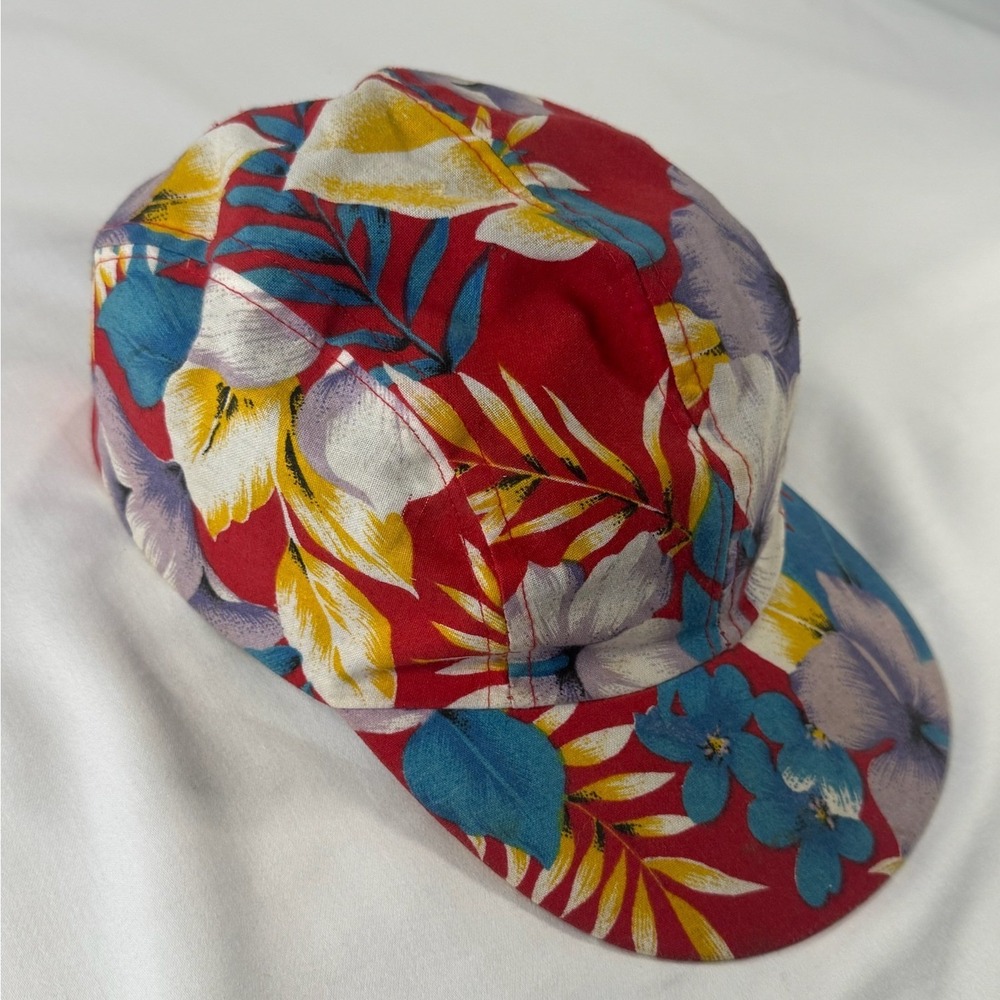 Vintage Wendys Floral 5 Panel Painter Hat Snapback Tropical All Over Print Red